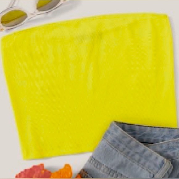 SHEIN Neon Yellow Crop Rib-Knit Bandeau Top ✨ - Picture 1 of 4